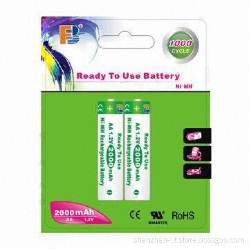 Ready to Use NiMH AA x 2,000mAh Rechargeable Battery, 1.2V Rated Voltage